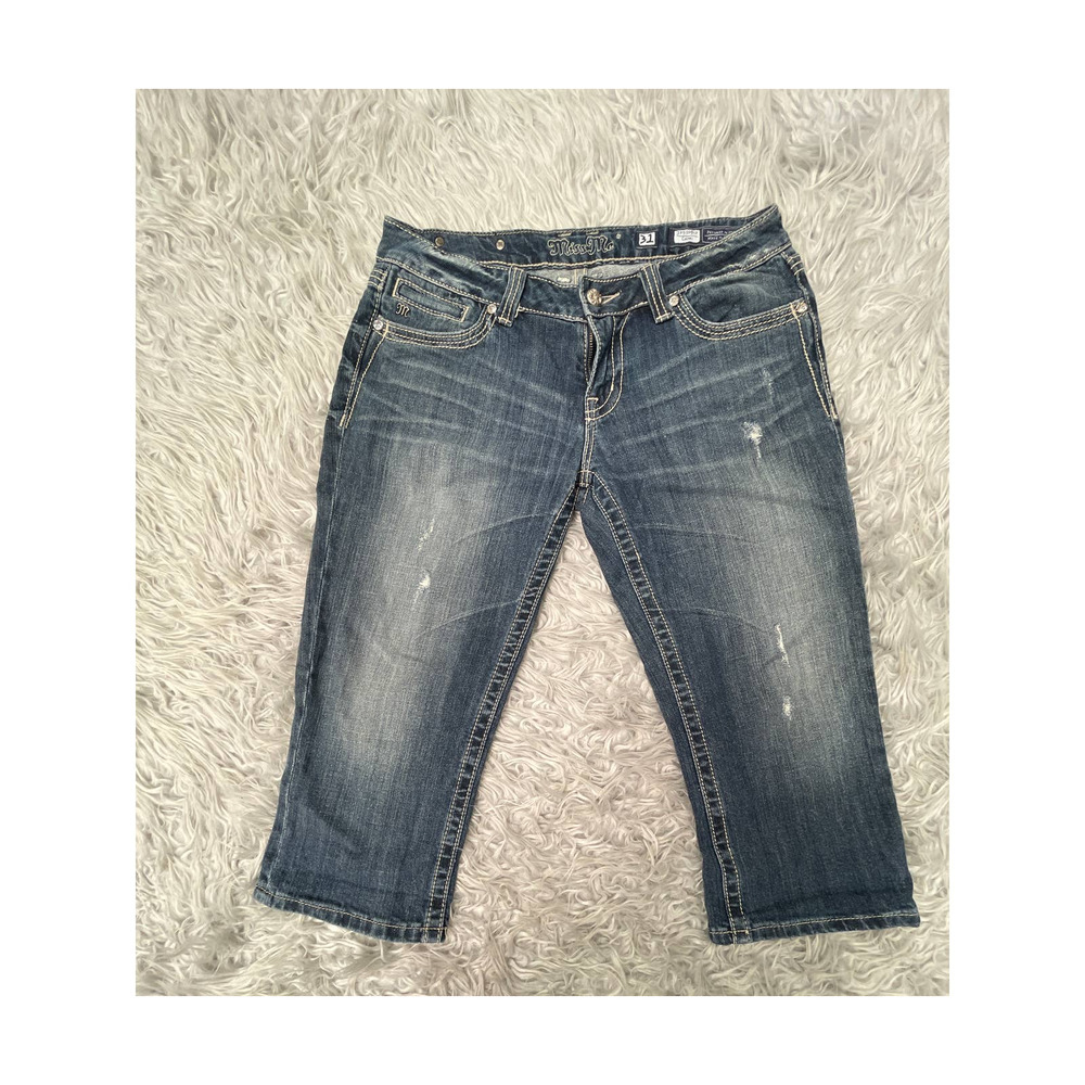 Miss Me Capri Jeans Sz 31 Bling Fleur De Lis Embroidered Crystal Studded